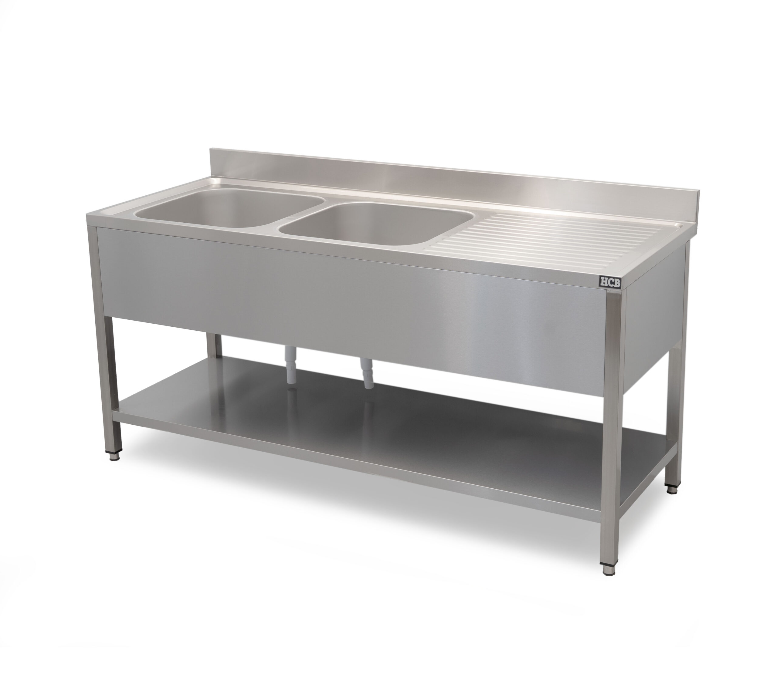 HCB Sink Unit - Double Sinks on the Left - 180 cm - Stainless Steel