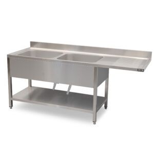 HCB Spoeltafel - dubbele spoelbakken links - 200 cm - RVS
