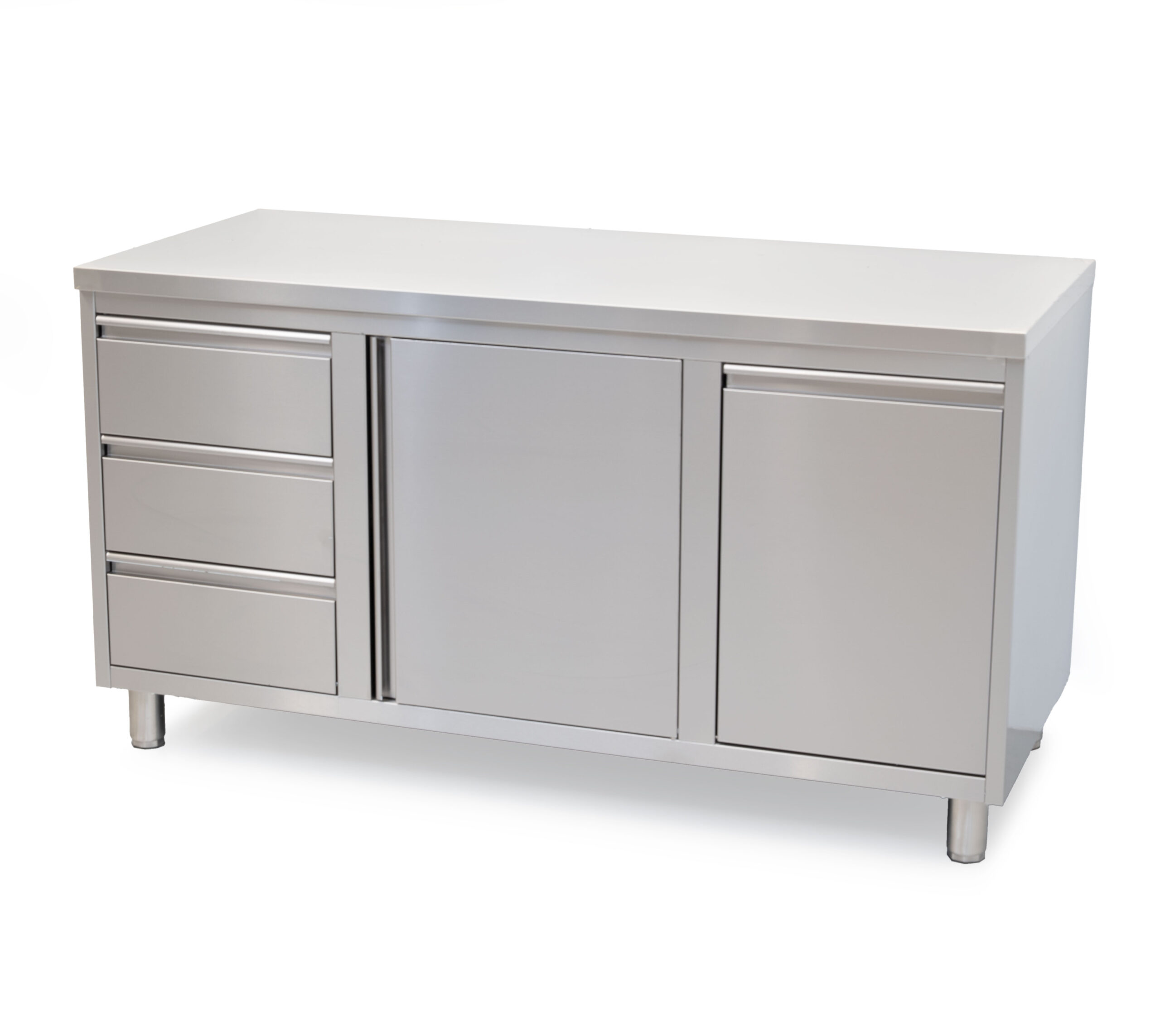 HCB Werkkast - klapdeur - 3 lades - afvalbak - 160 cm - RVS