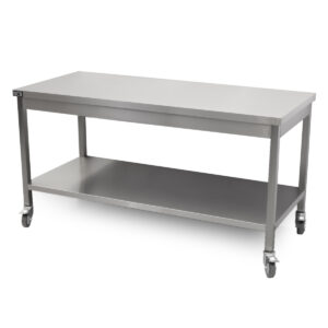 Mesa de trabajo HCB Basic-line - con estante inferior - 160 x 70 x 85 cm - móvil - acero inoxidable