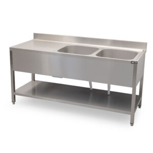 HCB Spoeltafel - dubbele spoelbakken rechts - 180 cm - RVS