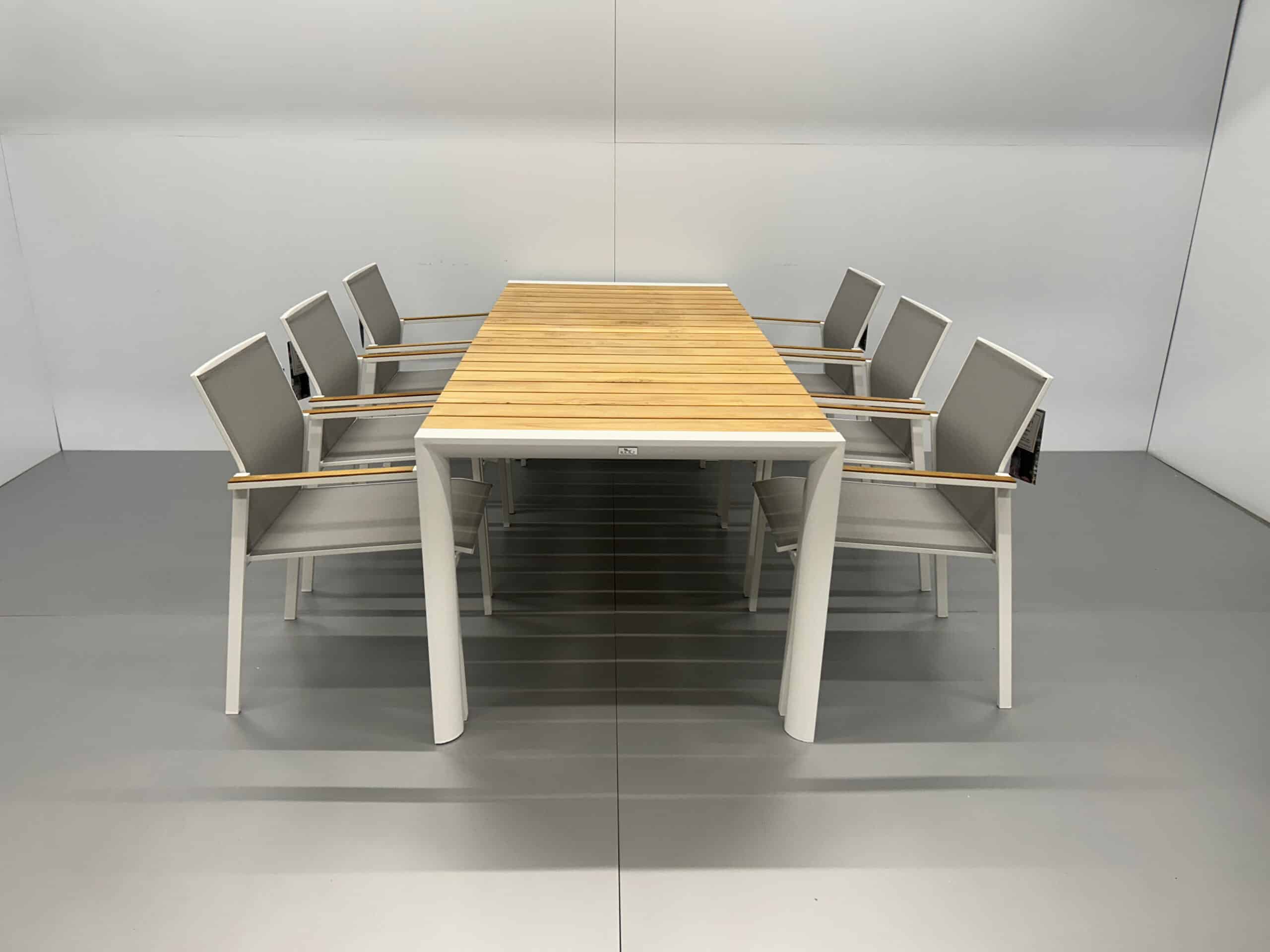 Best Freizeitmöbel Patio Set: Dining Table with 6 Chairs, White Teak, Commercial Use