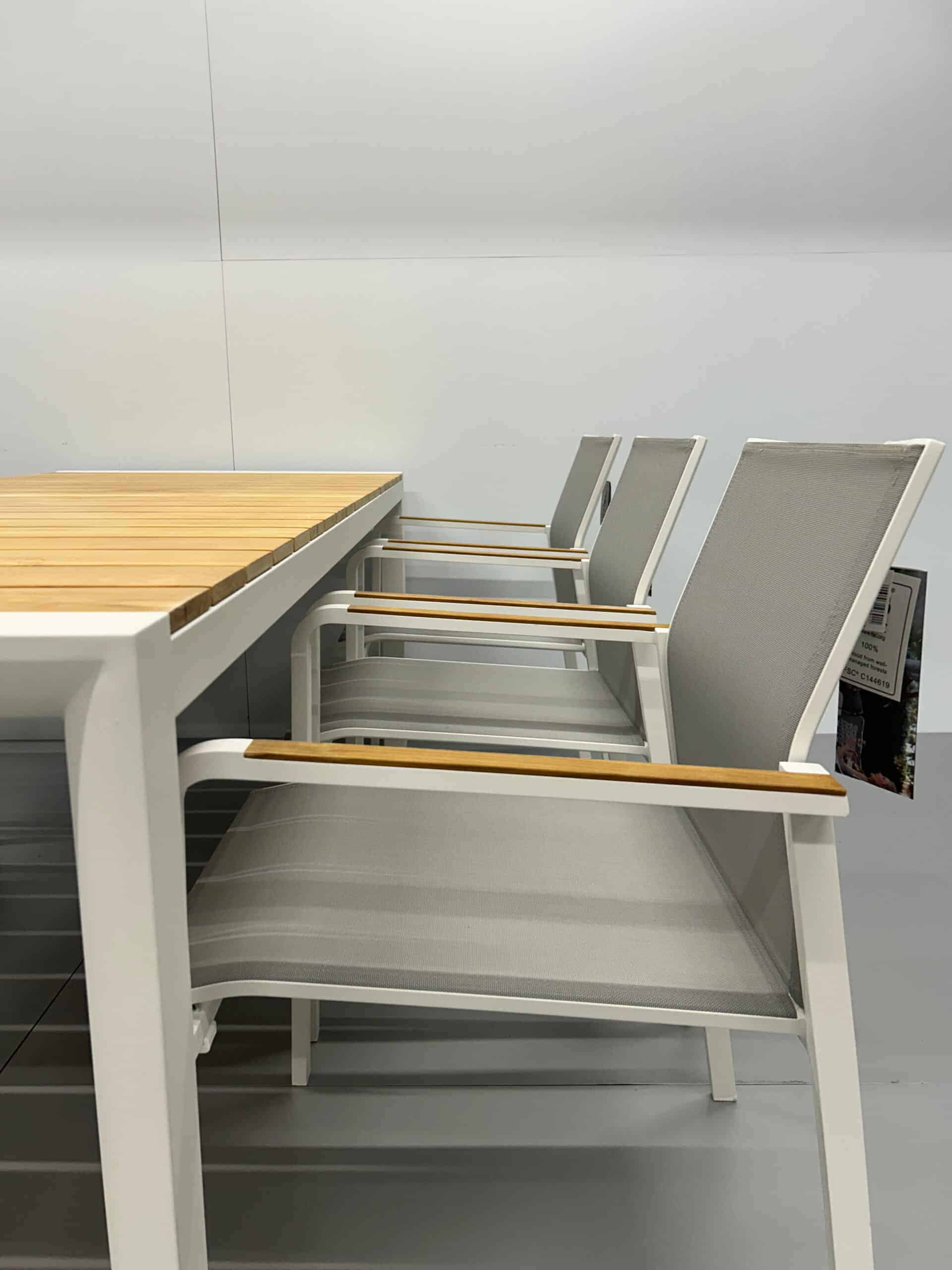 Best Freizeitmöbel Patio Set: Dining Table with 6 Chairs, White Teak, Commercial Use - Image 3