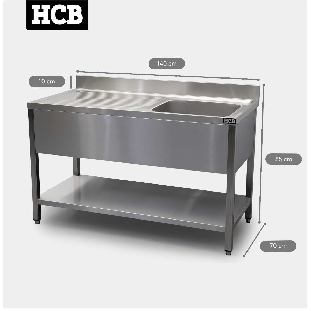 HCB Spoeltafel - enkele spoelbak rechts - 140 cm - RVS - Afbeelding 7