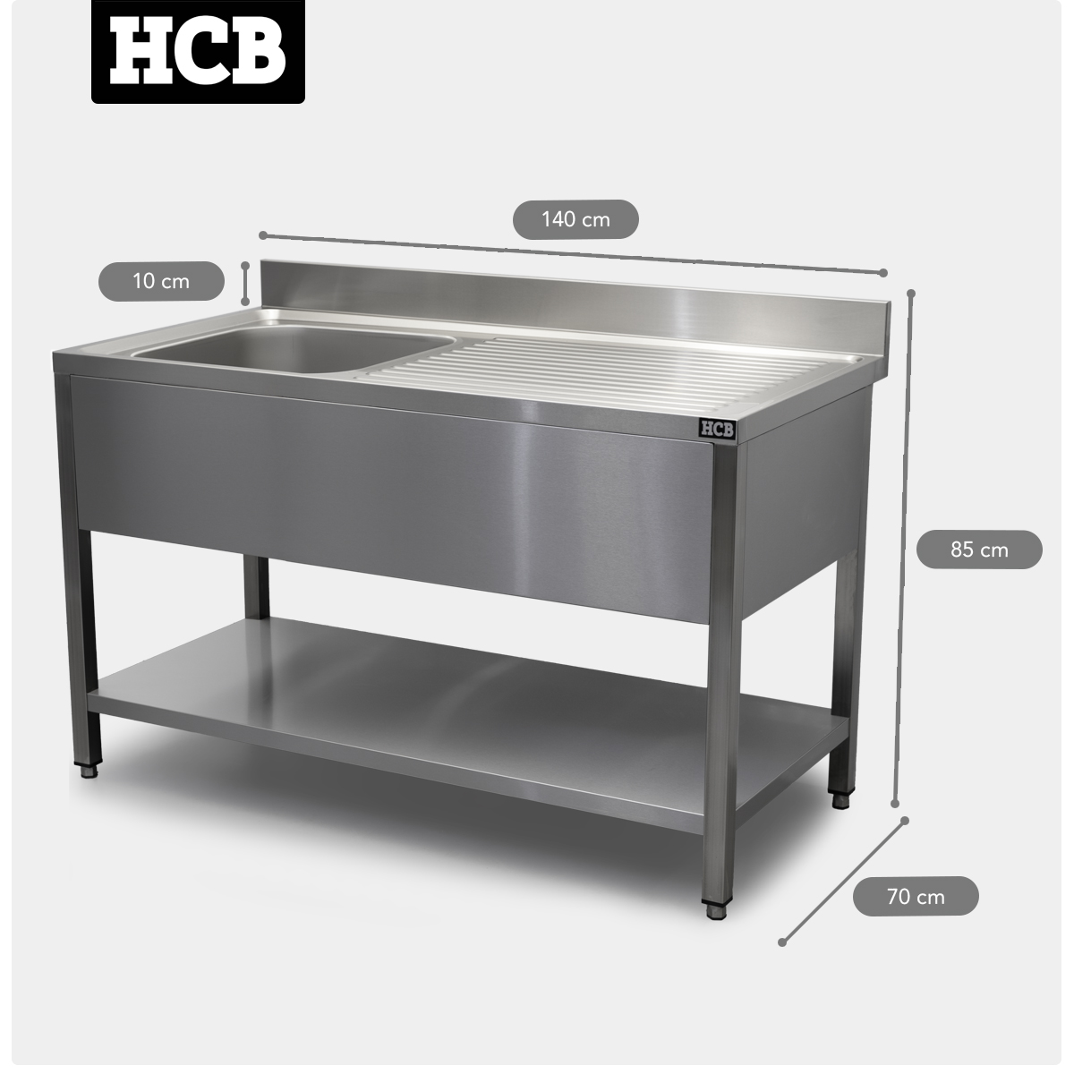 HCB Spoeltafel - enkele spoelbak links - 140 cm - RVS - Afbeelding 7