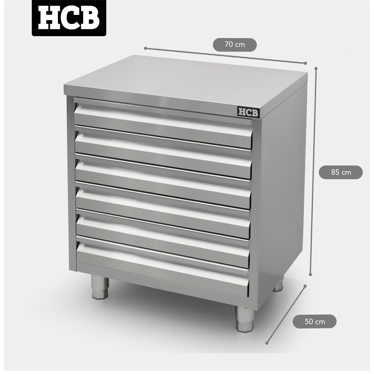 HCB Werkkast - 6 lades - 70 cm - RVS - Afbeelding 8